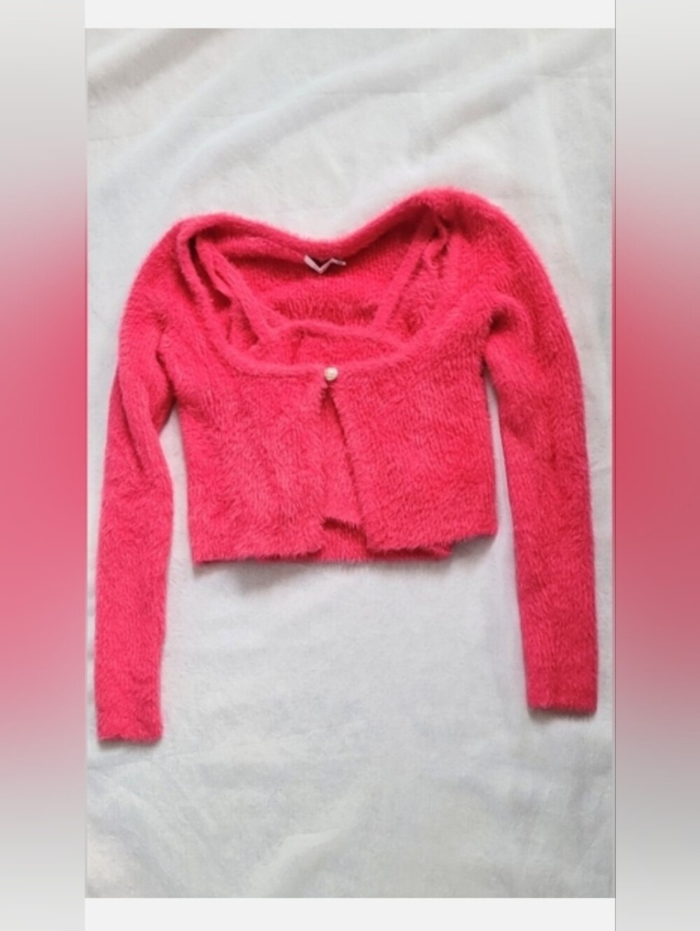NWOT!Lulus Summer Lush Pink Fuzzy Women's Barbiecore Crop Y2k Cardigan Set Small